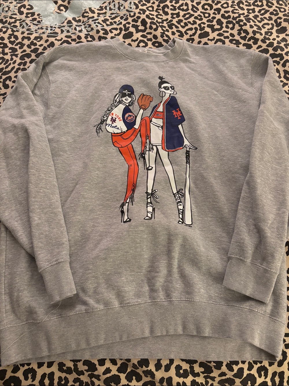 New York Mets Gray Graphic Crewneck Sweatshirt